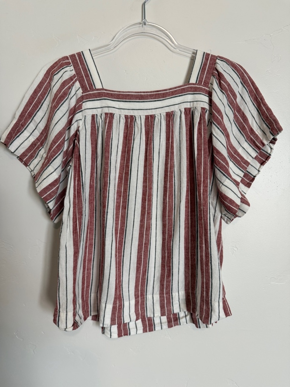LOFT Red and White Striped Square-Neck Puff Sleeve Blouse - Picture 5 of 8